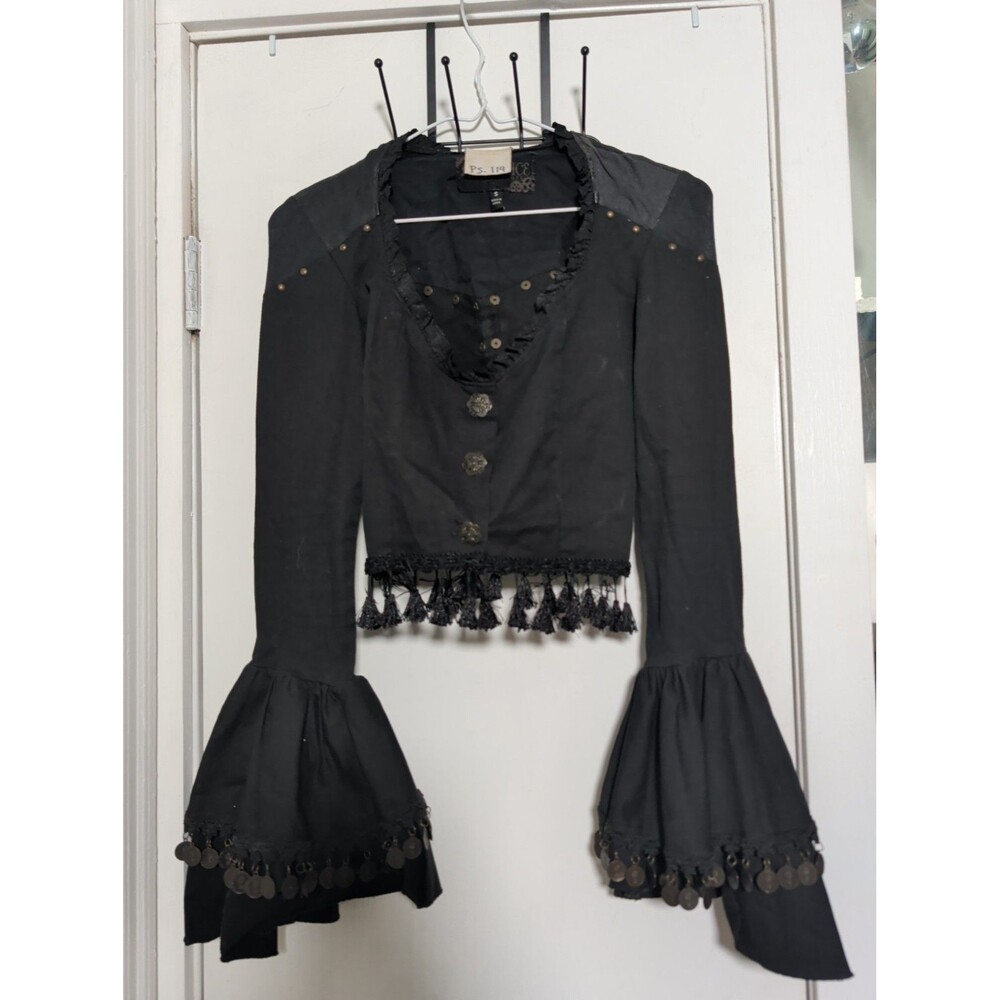 Rare Vintage Lip Service Goth Cropped Bell Sleeve Coin Tassel Top S PS114